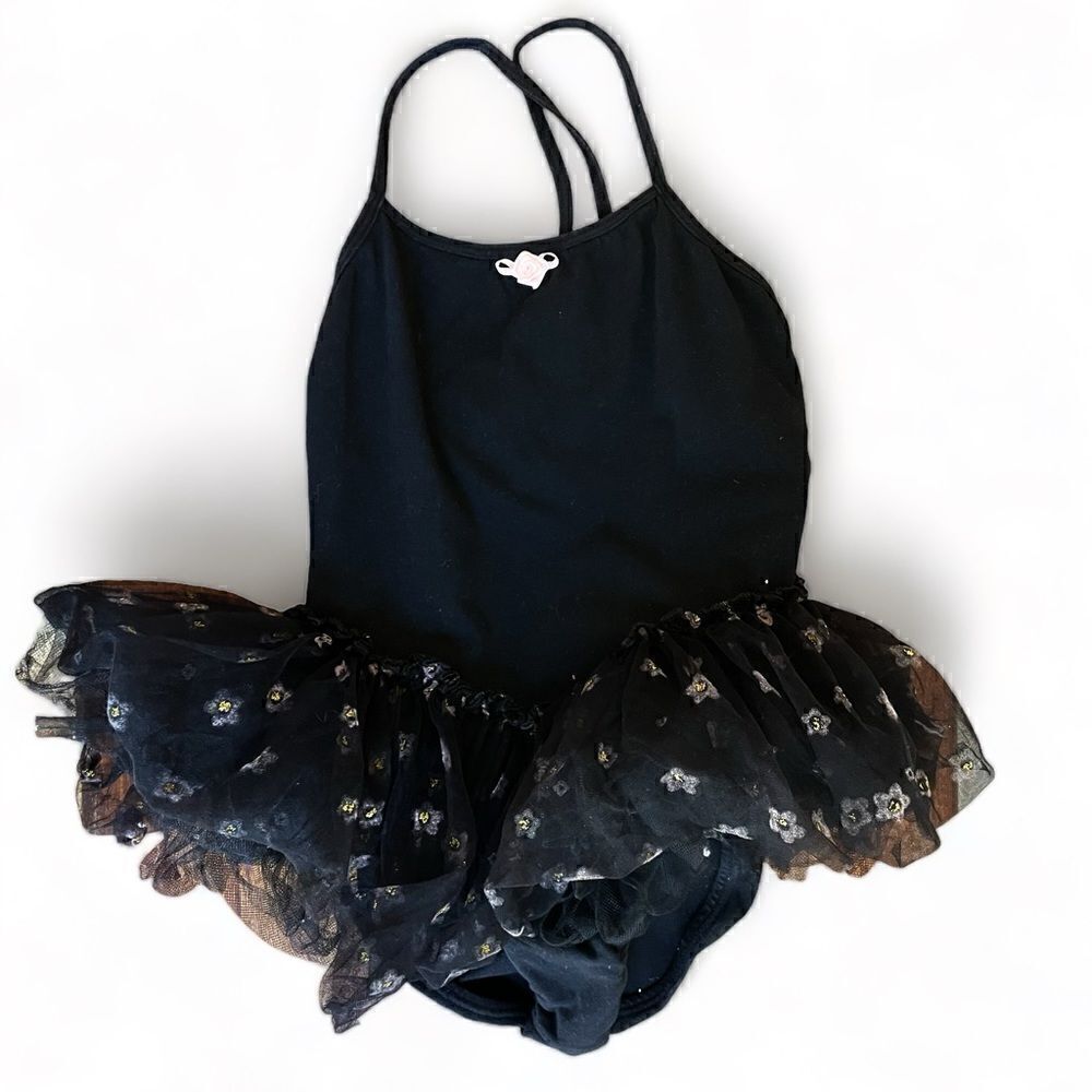 Girls Black Ballet Leotard with Tutu Cotton Size 6x/ 7